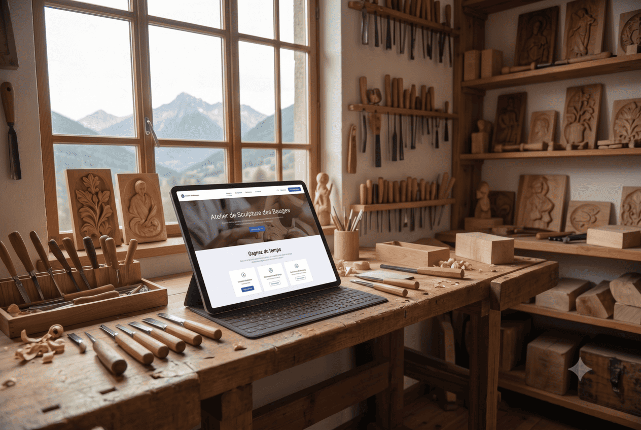Ordinateur montrant un site internet pour un artisan en Savoie.
