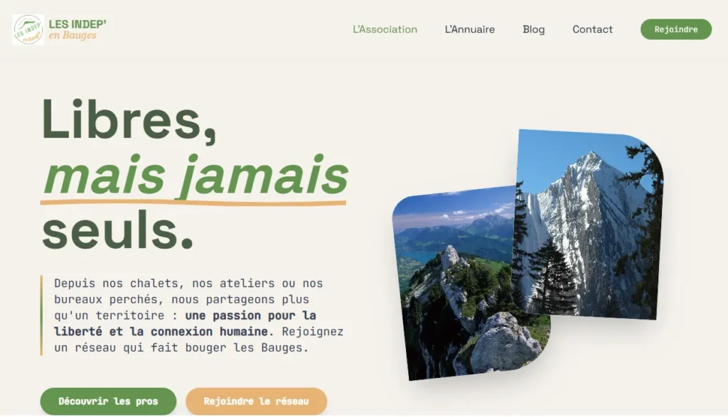 Photo de la page d'accueil du site internet des indépendants des Bauges